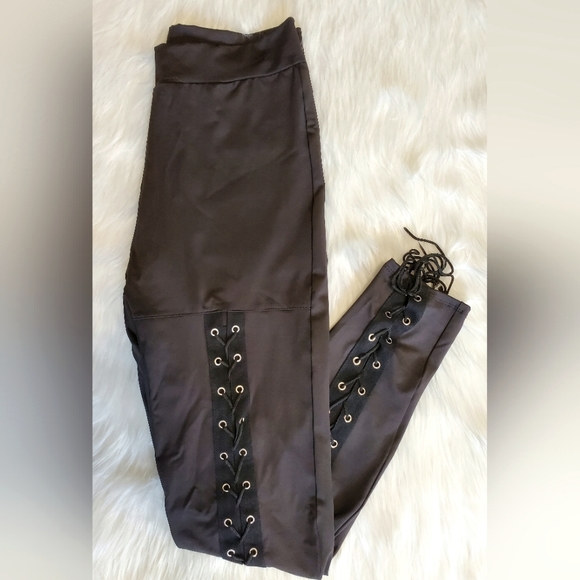 NEW Silky Smooth Lace Tie up Black Sexy Leggings Stretchy Large Seamless Band - Picture 2 of 10